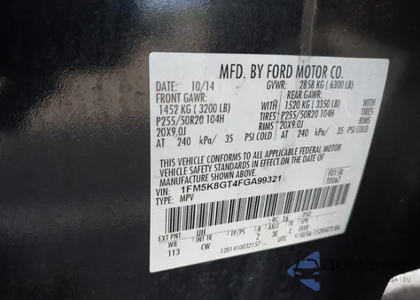 2015 Ford Explorer Sport from USA, damaged, VIN 1FM5K8GT4FGA99321